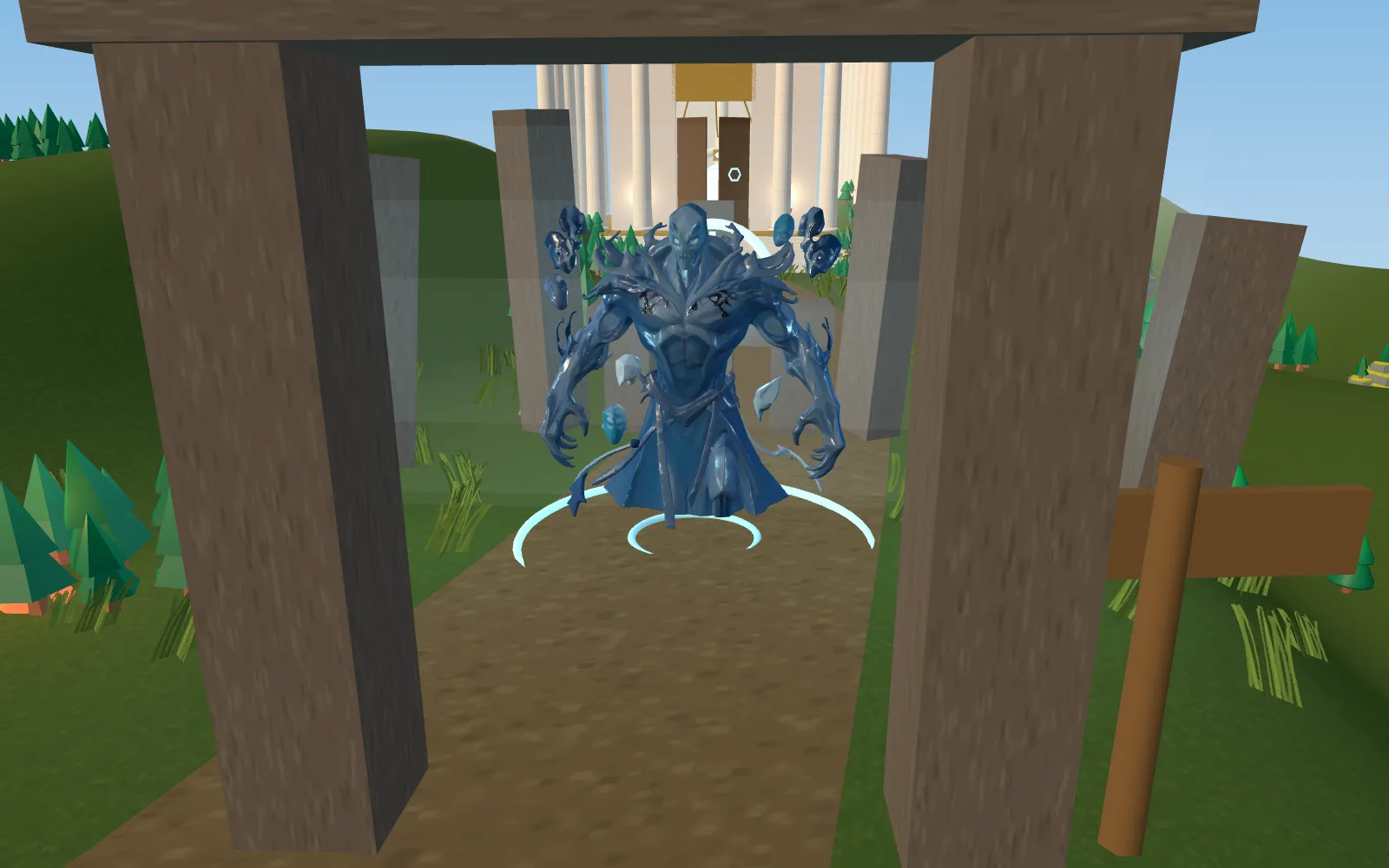 A Seal boss looms before its temple in the Foundation Vale