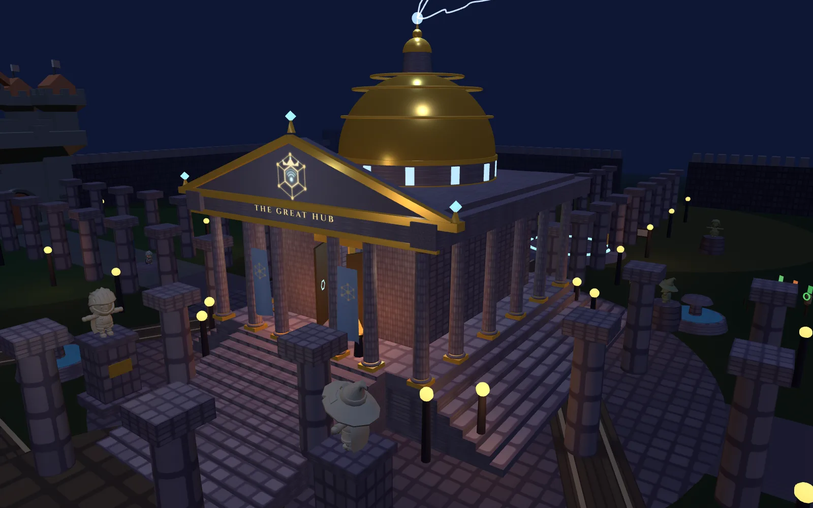 The Great Hub struck by lightning at night